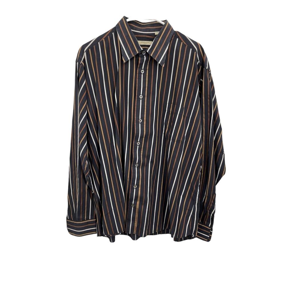 Burberry London Button Front Shirt Black Striped Long Sleeve Size XL